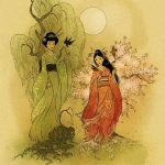 willow and cherry tree goddesses shinto art